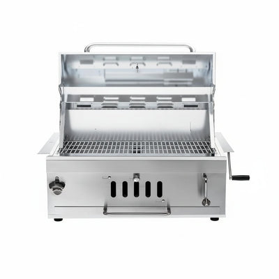 28In Built in BBQ Grills, Large outside Charcoal Grill with BBQ Fork Kit Liftable Tray & Thermometer, Silver Stainless Steel Barbecue Grill for Outdoor Kitchen Cooking Patio Camping Park