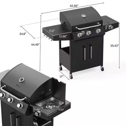 4-Burner Propane Grill with Side Burner, 46,000BTU BBQ Grills with Enameled Cast Iron Grates and Built-In Thermometer