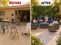 Patio Furniture Set 6-Piece Outdoor Patio Conversation Set with Blue Cushions Lawn Furniture — Before & After