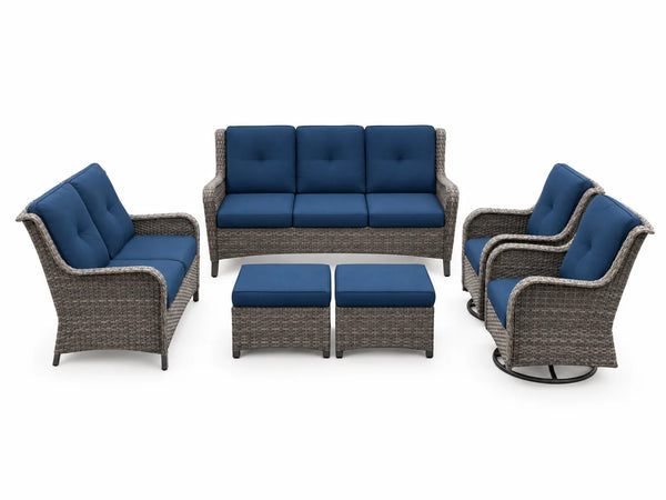 Patio Furniture Set 6-Piece Outdoor Patio Conversation Set with Blue Cushions Lawn Furniture — Studio Shot