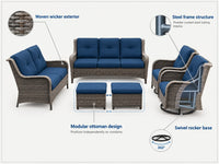 Patio Furniture Set 6-Piece Outdoor Patio Conversation Set with Blue Cushions Lawn Furniture — How It Works