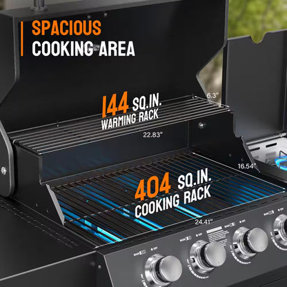 4-Burner Propane Grill with Side Burner, 58,000BTU BBQ Grills with Enameled Cast Iron Grates and Built-In Thermometer