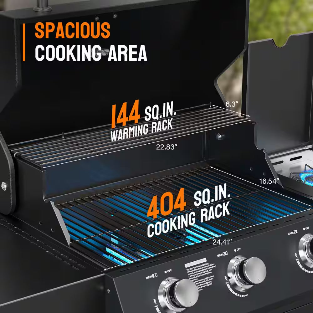 4-Burner Propane Grill with Side Burner, 46,000BTU BBQ Grills with Enameled Cast Iron Grates and Built-In Thermometer