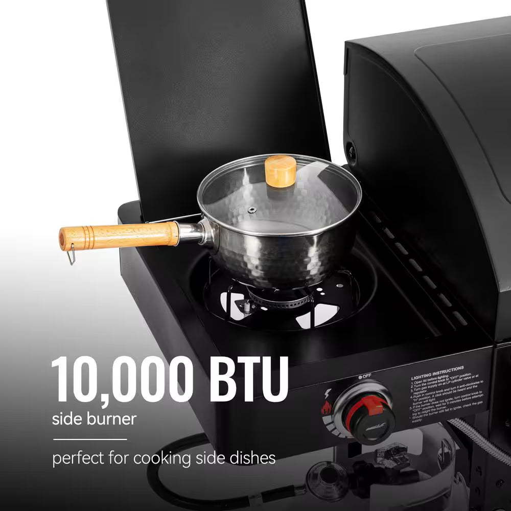 2-Burner Propane Gas and Charcoal Combo Grill with Offset Smoker Side Burner in Black