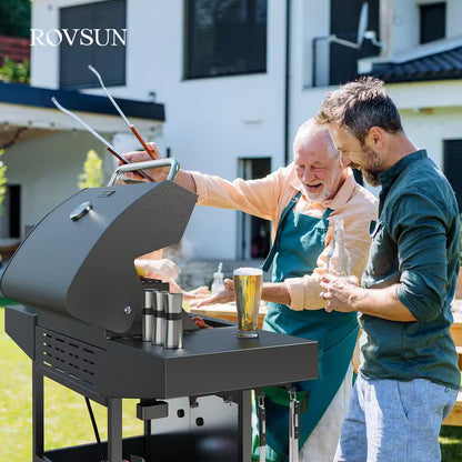 4-Burner Propane Grill with Side Burner, 46,000BTU BBQ Grills with Enameled Cast Iron Grates and Built-In Thermometer