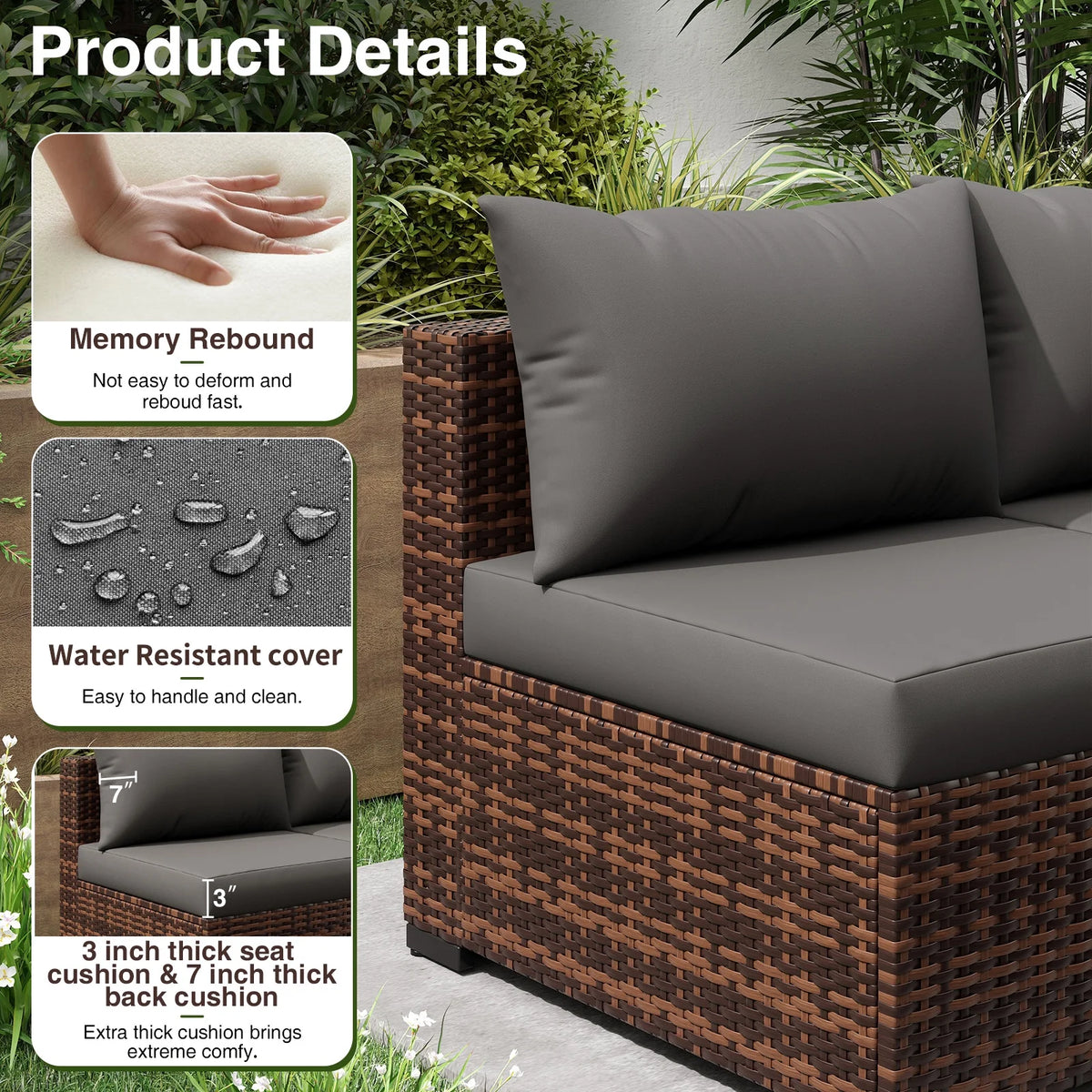 Patio Furniture Set, Outdoor Patio Furniture Wicker Sectional Furniture Couch Set, 9 Pieces Outdoor Sectional Sofa with Fire Pit Table, Outdoor Patio Set for Outdoor Furniture (Grey)