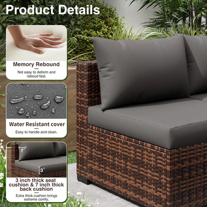 Patio Furniture Set, Outdoor Patio Furniture Wicker Sectional Furniture Couch Set, 9 Pieces Outdoor Sectional Sofa with Fire Pit Table, Outdoor Patio Set for Outdoor Furniture (Grey)