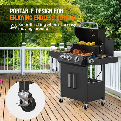 4-Burner Propane Grill with Side Burner, 46,000BTU BBQ Grills with Enameled Cast Iron Grates and Built-In Thermometer